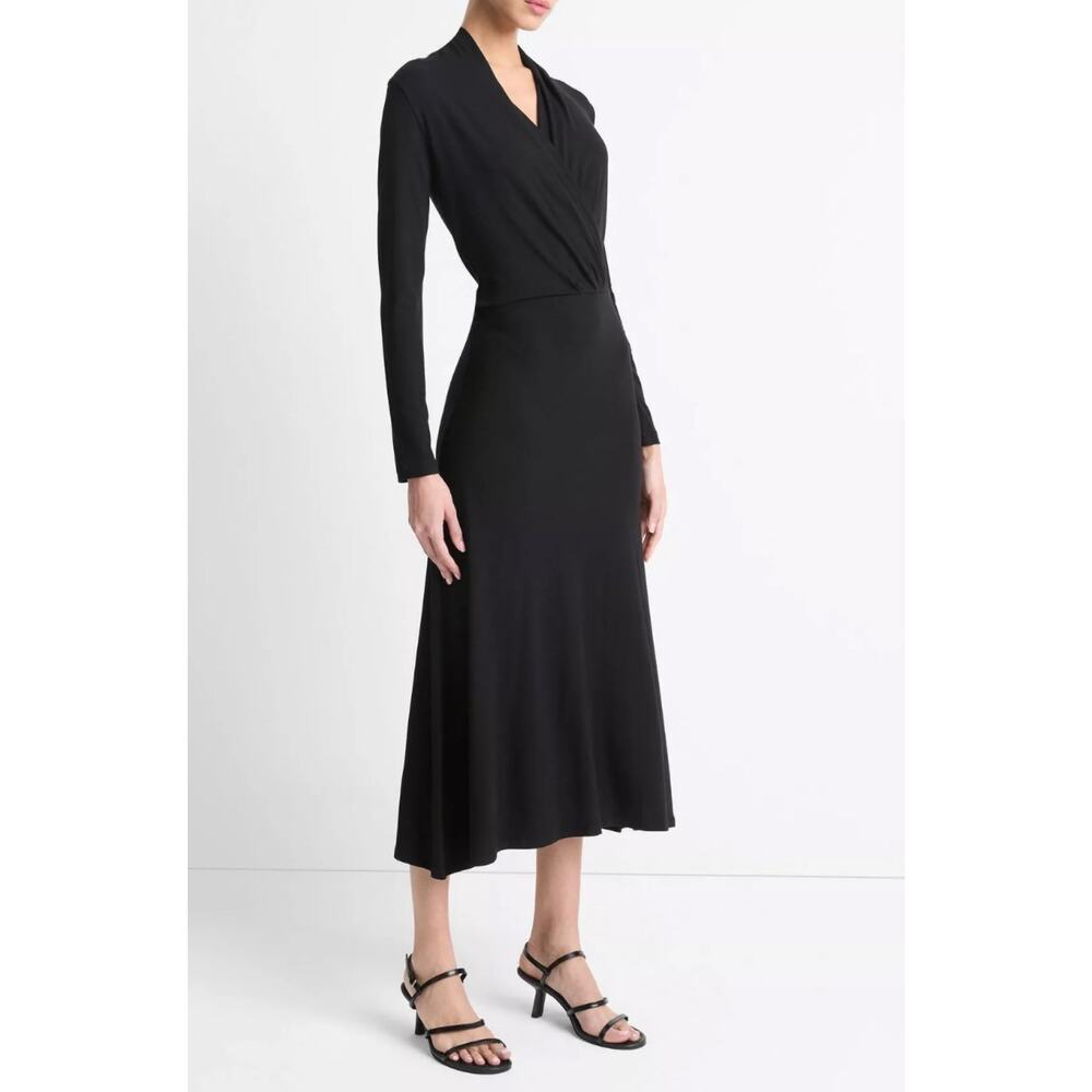 Vince Black Long Sleeve Wrap Front Midi Dress Size Small